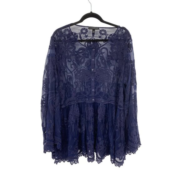 Lane Bryant Womens Plus Size 22/24 Sheer Floral Lace Button Neck Blouse - Picture 1 of 6